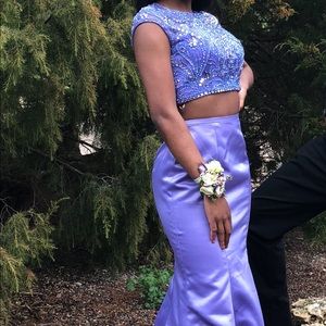 Purple, Two Piece, Bead, Gemstone Prom Dress